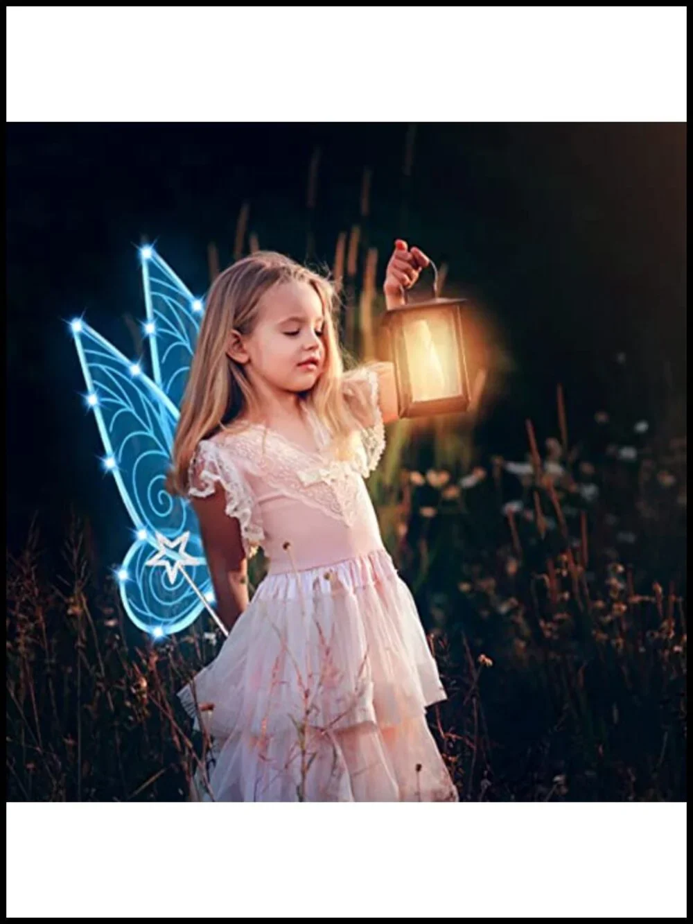 Light Up Fairy Wings with Wand, Organza Costume Wings for Halloween Cosplay